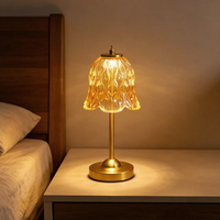 Vintage Luxus Wiederaufladbare Glas-Tischlampe Kabellose Batteriebetriebene Touch-Control LED-Schreibtischlampe für Schlafzimmer Restaurant Hotel