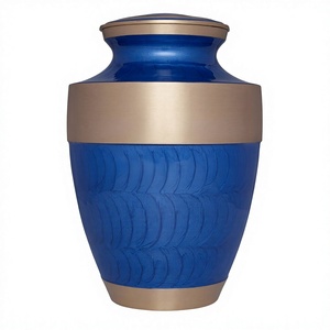 Shiny <b>Navy</b> Brass Funeral Cremation Adult Urns With Wide Bronze Band for Human Ashes With Free Velvet <b>Bag</b> - Product Image 1