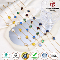 Collier en acier inoxydable plaqué or 18 carats PVD de haute qualité pour femme, motif trèfle à cinq feuilles, bijou tendance, vente en gros