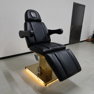 Muebles de salón de belleza modernos, cama de masaje con Base dorada de cuero negro, cama de masaje ajustable con 3 motores eléctricos - Product Image 3