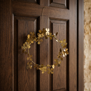 Couronne de fleurs en métal doré, guirlande décorative ronde faite à la main, style glamour, ornement de Noël non éclairé, emballage en une seule pièce - Product Image 2