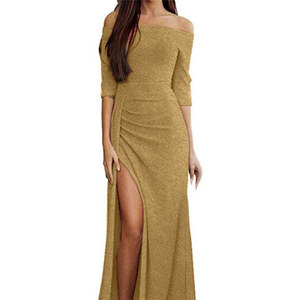 Robe longue à paillettes pour femmes, col bateau, Sexy, à la mode, de soirée, de luxe, Maxi, fendue, <span class=keywords><strong>2022</strong></span> - Product Image 3