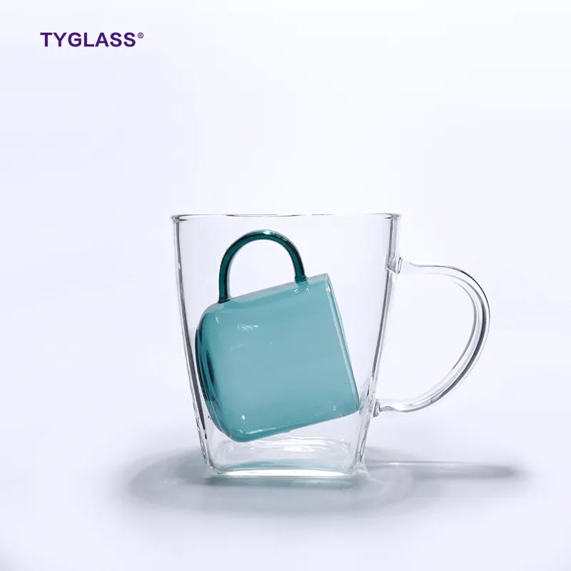 Factory Directly Provide cup glass with handle glasses cup colored glass mug borosilicate glass tea cup