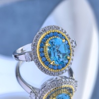 Bague en argent sterling 925 plaqué rhodium et or, sertie d'un topaze bleu suisse naturel taille ovale, pour femme, idéale pour le quotidien, vente en gros usine