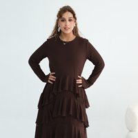 Nouvelle arrivée : vêtements islamiques Abaya pour femmes, robe musulmane avec manches longues à double couche et ourlet à volants, vêtements pour femmes