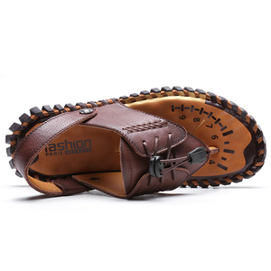 <strong>Men's</strong> Custom Logo <strong>Leather</strong> Sandals Waterproof Summer Garden <strong>Clogs</strong> with Pattern for Hiking - Product Image 5