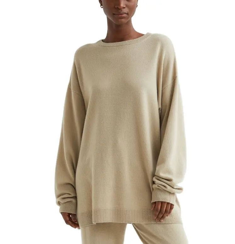 2022 New Design Oversize Solid Color Women's Sweater knit women pants 100% Cashmere Set Knit Set for women