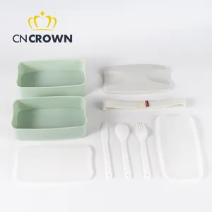 Double Layer PP-PS Eco-friendly Bio-degradable Food Grade OVAL Bento Lunch Box With Clips Wholesale Microwave Food Container