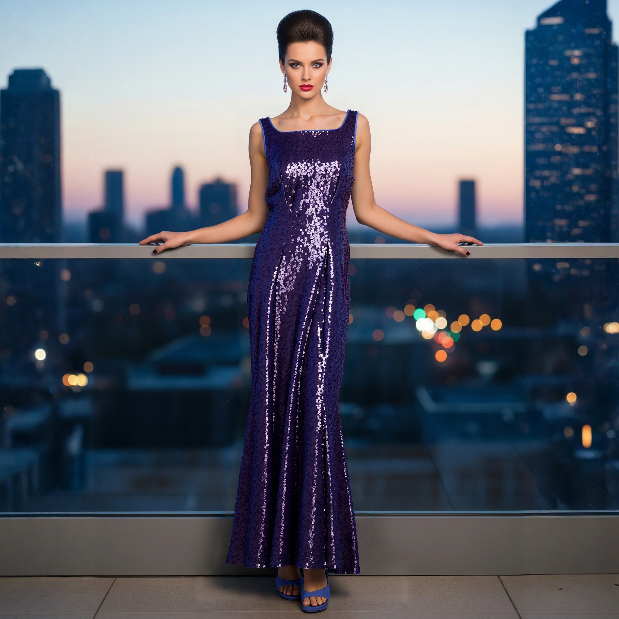 Blue and Purple Maxi Dress - Floral Print High Slit Elegant Design