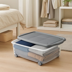 Contenitore Multiuso 60x40x18.5 Cm 24L con Ruote e Coperchio Trasparente per Lavanderia e Organizzazione - Product Image 6