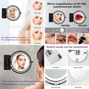 Miroir de salle de bain intelligent à LED rond en acier inoxydable noir pour le maquillage, avec éclairage - Product Image 3