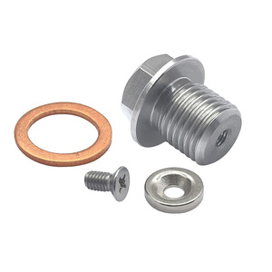 Bouchon de vidange magnétique en acier inoxydable M14×1.5 avec rondelle de protection en cuivre/argent, boulon de vidange de carter d'huile CNC pour attraper les débris métalliques - Product Image 1