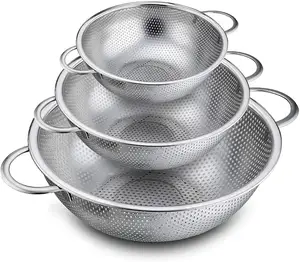 Wholesale Heavy Duty High Quality Pasta Fruit Vegetable Washing Basket Stainless Steel Mesh Micro-Perforated Strainer Colander