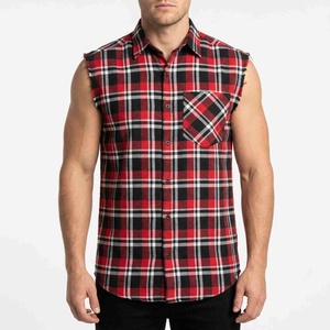 Custom Stylish Cotton <b>Shirts</b> <b>Men</b> Sleeveless Plaid <b>Flannel</b> <b>Shirt</b> Red Black White Casual Turn-down Collar Breathable Check T-<b>Shirt</b> - Product Image 4