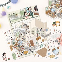 Autocollants Scéniques Créatifs Culturels DIY HARDWORK, Scènes de Maison Miniature 3D Surdimensionnées, Matériau PET, Style Dessiné à la Main