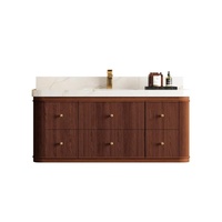 Meuble de salle de bain moderne sur pied personnalisé avec grand rangement, comptoir en marbre cannelé, miroir intelligent – Solution complète pour salle de bain