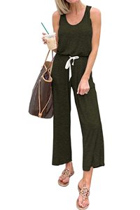 Tuta Casual senza maniche da <span class=keywords><strong>donna</strong></span> <span class=keywords><strong>con</strong></span> <span class=keywords><strong>elastico</strong></span> in vita e coulisse <span class=keywords><strong>pantaloni</strong></span> girocollo tinta unita - Product Image 2