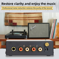 Preamplifier turntable phono 4-saluran COKYIS PP400 Compact DC 12V rendah noise dengan jack RCA 1/4" TRS mini portabel warna hitam