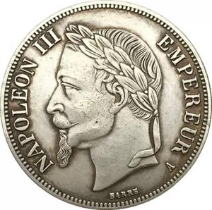 Pièce commémorative de 1861-1867, ancienne pièce de monnaie française en argent plaqué or pur, 5 francs, artisanat - Product Image 1