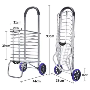 Grocery Shopping Trolley 2 Wheels Foldable Shopping Cart   Portable Aluminium Alloy Cart 88 LBS Capacity