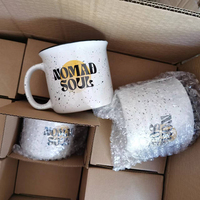 Tasse à thé en céramique en grès imitation émail noir moucheté 15 oz avec logo personnalisé pour cadeau promotionnel