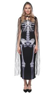 Disfraz de Halloween adulto muerte disfraz aterrador divertido esqueleto fantasma disfraz esqueleto capa princesa vestido - Product Image 4