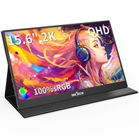 Moniteur portable QHD 1440P 15,6 pouces 2K IPS, écran externe pour ordinateur portable avec étui en cuir et support pour une productivité accrue