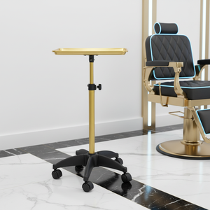 Plateau de Salon de Coiffure Premium avec Logo Personnalisé Doré, Chariot à Roulettes pour Tatouage, Hauteur Réglable - Product Image 1