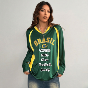 Camiseta de Manga Larga Retro de Brasil a Bajo Costo al por Mayor, Jersey de Fútbol para la Copa 2026, Ropa para Fanáticos, Estilo Urbano Vintage, Camiseta con Logotipo Personalizado - Product Image 1