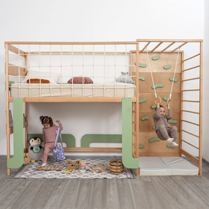 Cama litera doble de madera de lujo verde para niños, con diseño de escalada, para dormitorio moderno infantil - Product Image 6