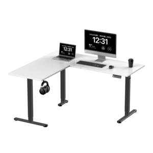 Escritorio de pie de metal en forma de L extensible convertible moderno con ajuste de altura eléctrico de 3 etapas con motor único negro personalizado 80KG - Product Image 1