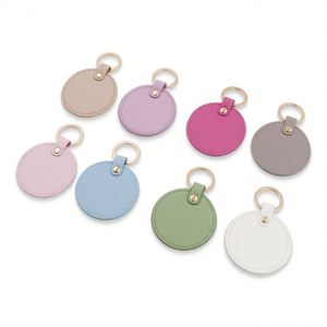 Creative Pu Leather Round Key Fob <b>Keyring</b> Holder Colorful Keychain for Purse Backpacks Car Keys - Product Image 2
