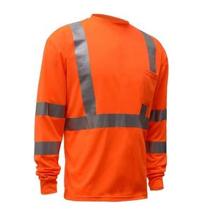 Camiseta antiestática de poliéster de alta visibilidad naranja fluorescente para hombre al por mayor, camiseta reflectante de seguridad larga para Taller de fábrica, logotipo personalizado - Product Image 2