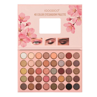 Palette de fards à paupières IGOODCO 40 couleurs, emballage fleur de cerisier, fini mat, scintillant, haute pigmentation, longue tenue, maquillage des yeux