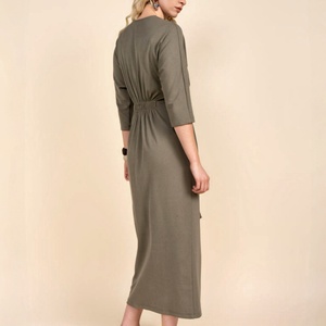 Nouvelle femme col en V manches Dolman robe de mode automne printemps doux tissu côtelé robes de couleur unie pour dame personnalisée - Product Image 2