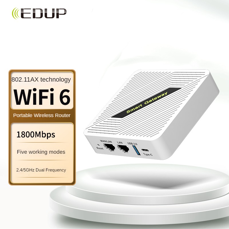 Edup Hot Selling Mini 1800Mbps Openwrt Wifi 6 Router Type C Voeding Ax1800 Draagbare Draadloze Wifi Router