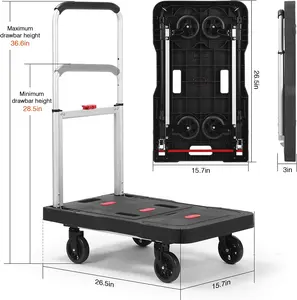 Full fold design 4 wheel cargo cart 150kgs Platform Flatbed Push Cart four wheels Foldable Flatbed Truck heavy moving dolly