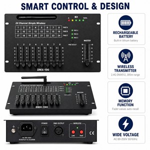 คอนโทรลเลอร์ DMX ไร้สาย 24CH DMX512 2.4G 300ม. คอนโซลควบคุมไฟเวที แบตเตอรี่ในตัว พร้อมฟังก์ชั่น <span class=keywords><strong>MASTER</strong></span> Fader สำหรับงานปาร์ตี้ งานแต่งงาน และบาร์ - Product Image 4