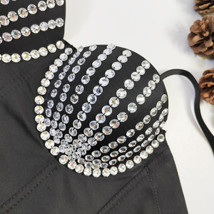 <strong>Women</strong> Black Rhinestone Corset Bustier <strong>Top</strong> With Underwire Padded Cup Crystal Crop <strong>Top</strong> <strong>for</strong> Party Club Stage Performance Outerwear - Product Image 5