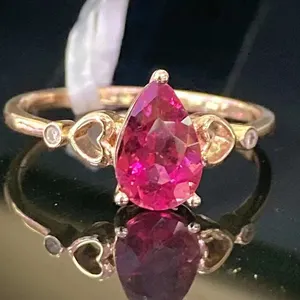 SGARIT Fine Jewelry 18K Gold 1.50CT Pear Cut Natural Pink Tourmaline Ring Gemstone Jewellery Vintage Elegant Women Gemstone Ring