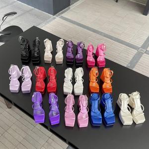 Sandalias de Tacón Alto para Mujer, Zapatos de Tacón Alto con Plataforma y Triángulo de Satén Blanco para Mujer - Product Image 6