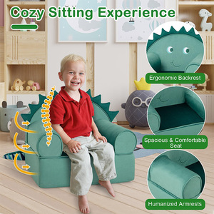 Fauteuil pliable en forme de dinosaure pour enfants, avec poignées et coussin moelleux, pour les tout-petits de 2 ans et plus. - Product Image 2
