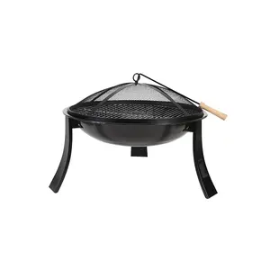 24 Inch Wooden Fire Pit Bowl Charcoal Fire Places For Outdoor Garden Furniture With Barbeque