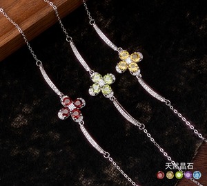 Pulsera de Cadena con 9 Delicados Tréboles de Cuatro Hojas, Anti-deslustre, con Piedra Natural de Corte Redondo de 4mm, Plata de Ley 925, Joyería para Mujer - Product Image 2