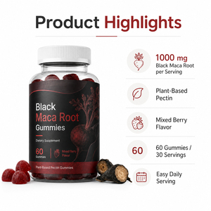 Gomitas de Extracto de Raíz de Ginseng Panax y Maca Roja Negra Herbal, Suplementos para Adultos para Hombres y Mujeres - Apoyo Inmunológico, Gestión de Energía - Product Image 3