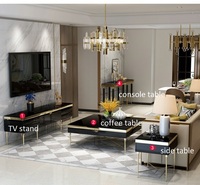 Table basse en or de luxe léger d'Italie, meubles de salon, design de tables basses, table d'appoint en or, support TV et console
