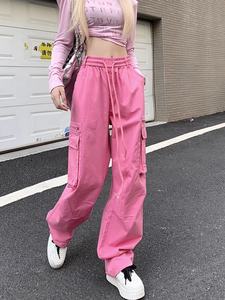 High Quality <strong>Women</strong> <strong>Cargo</strong> Pants Drawstring Big Pockets Straight <strong>Trousers</strong> Female Loose Jogger Pants - Product Image 3
