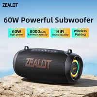 Enceinte sans fil d'extérieur Zealot P16 60W avec effet lumineux RGB, batterie 8000mAh, étanche IPX6, stéréo TWS, égaliseur 3 modes, Type-C, pour la danse et le camping