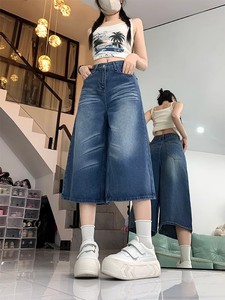 Pantalones Capri de mezclilla de pierna ancha de cintura alta del fabricante, imprescindibles para el dulce estilo fresco de verano para la moda callejera - Product Image 3