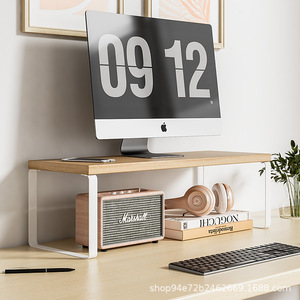 <b>Desktop</b> Monitor Stand Wooden <b>Riser</b> Screen Lifter Storage Base For Office Organization - Product Image 4